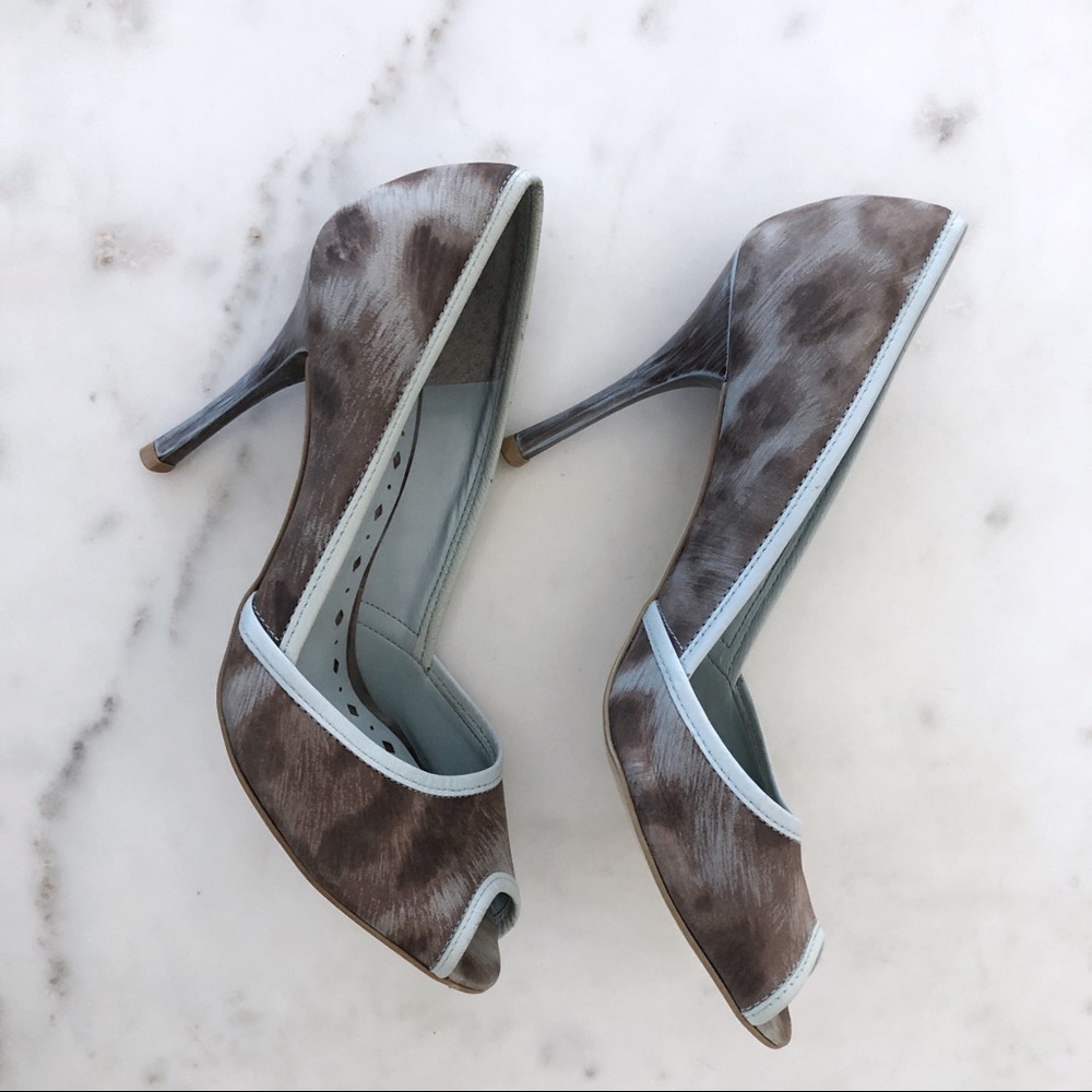 BCBGirls Light Blue/brown animal print heels